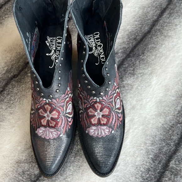 Old Gringo Janely 6” Black Floral Studded Western Cowboy Boots Booties - Picture 3 of 13